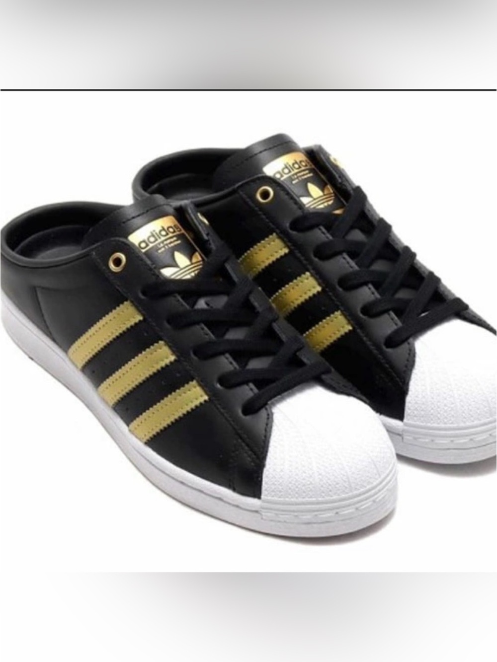 RARE Adidas Superstar Black Gold mules Stripes slip ons